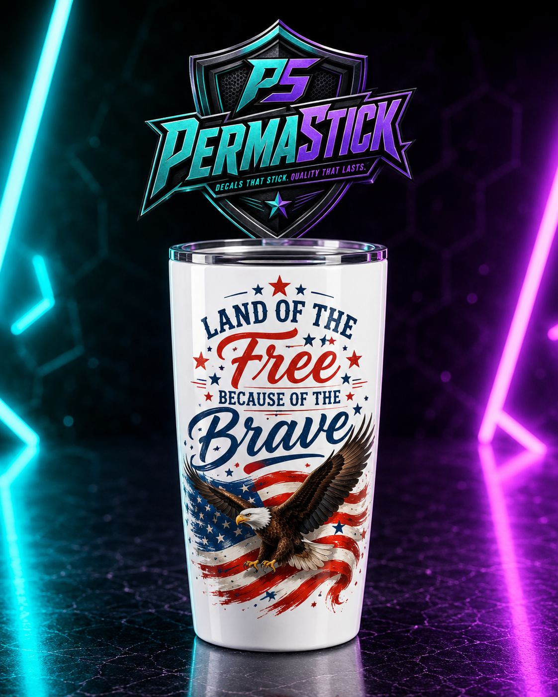 Land of The Free Because of The Brave - UV DTF Transfer For Tumbler